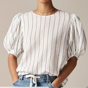 Puff-sleeve top in sheer gauze beach‎ boho preppy striped sz M